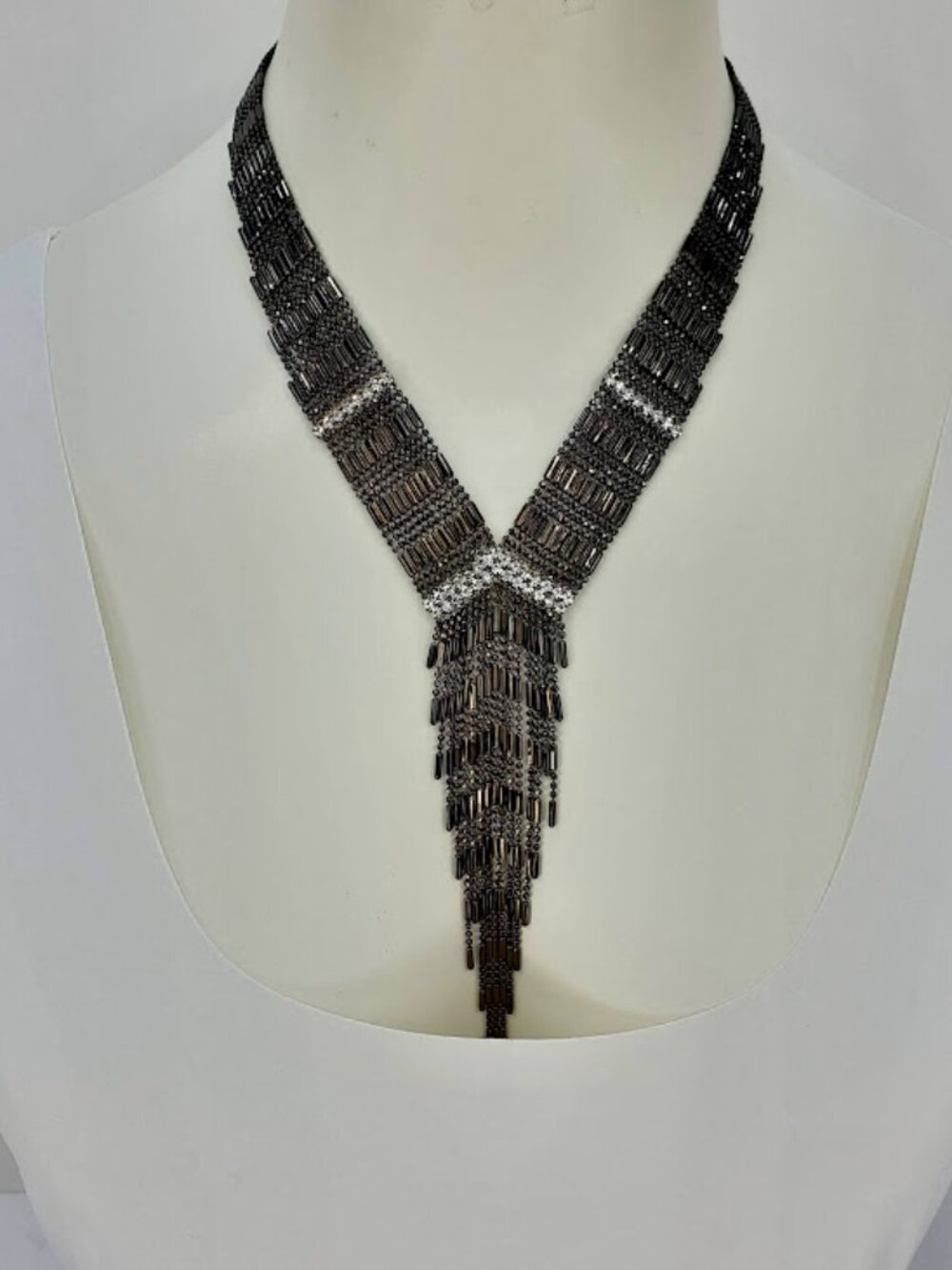 Natasha Dressy Fringe and Rhinestone Statement Necklace